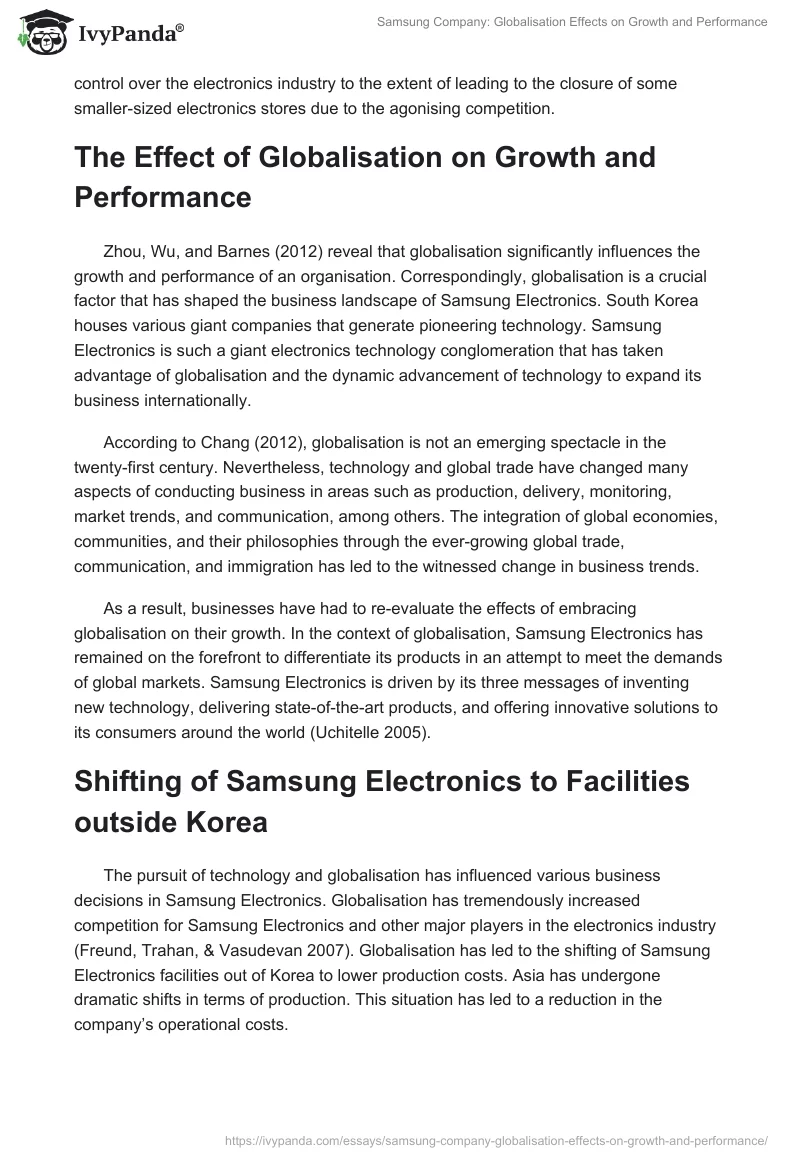 Samsung: Globalization Effects on Growth and Performance. Page 2
