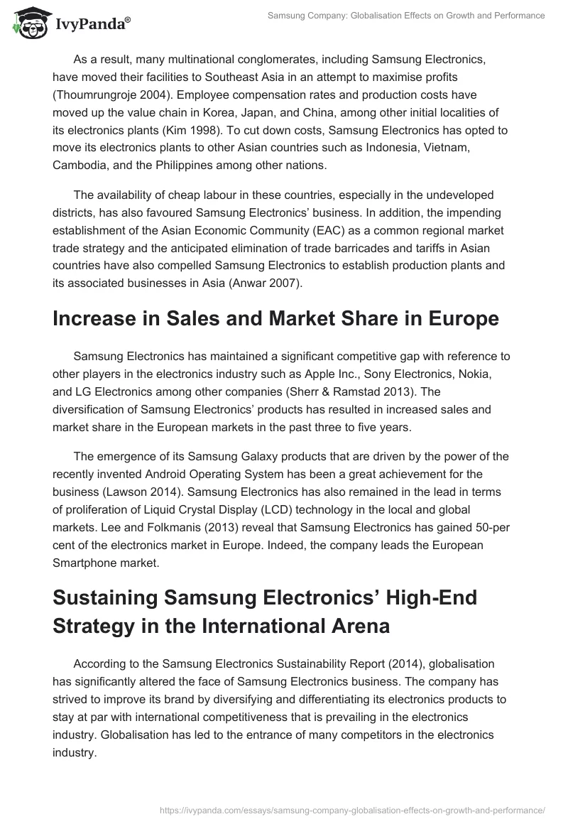 Samsung: Globalization Effects on Growth and Performance. Page 3