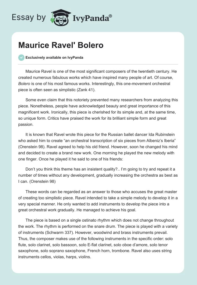 Maurice Ravel' "Bolero". Page 1