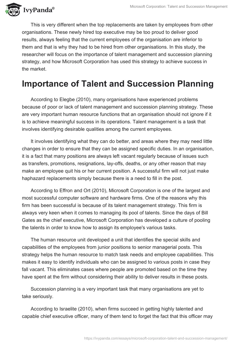 Microsoft Corporation: Talent and Succession Management. Page 2