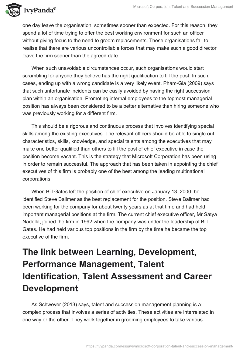 Microsoft Corporation: Talent and Succession Management. Page 3