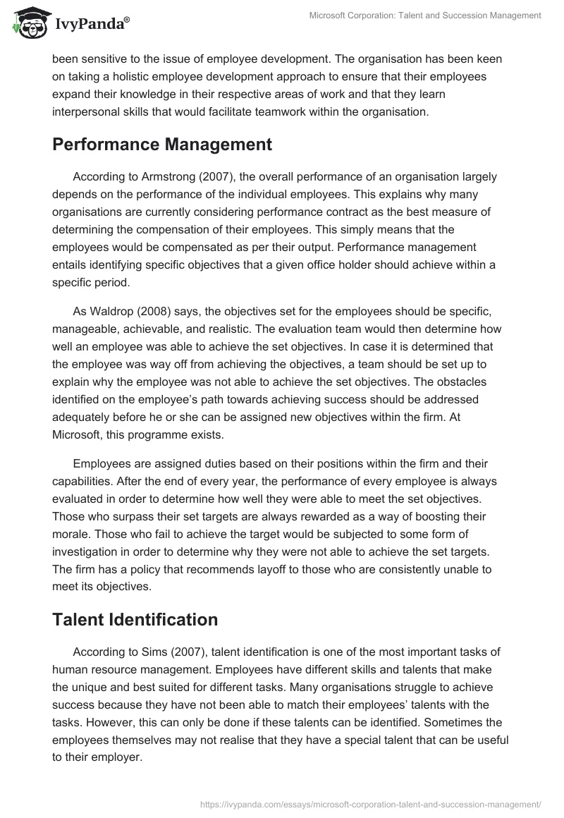 Microsoft Corporation: Talent and Succession Management. Page 5