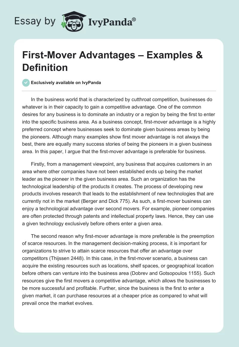 First-Mover Advantages – Examples & Definition. Page 1