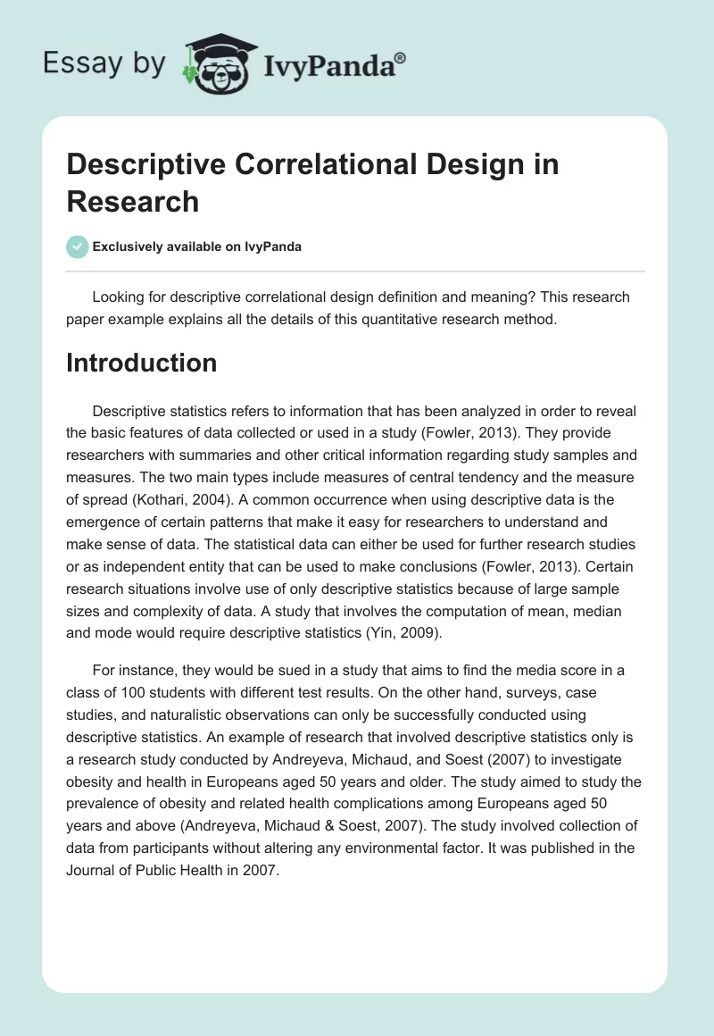 Descriptive Correlational Design in Research. Page 1