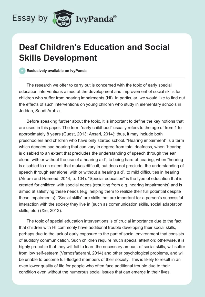 Deaf Children's Education and Social Skills Development. Page 1