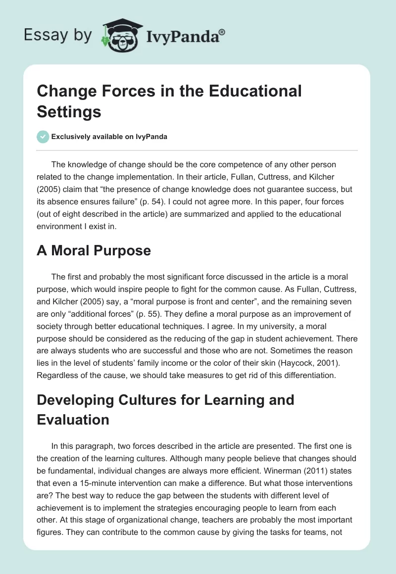 Change Forces in the Educational Settings. Page 1