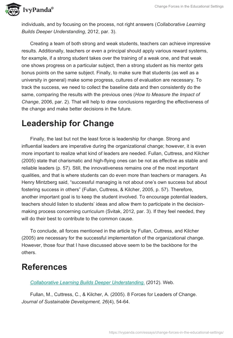 Change Forces in the Educational Settings. Page 2