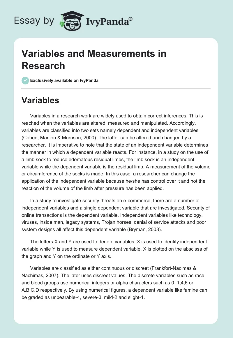 Variables and Measurements in Research. Page 1