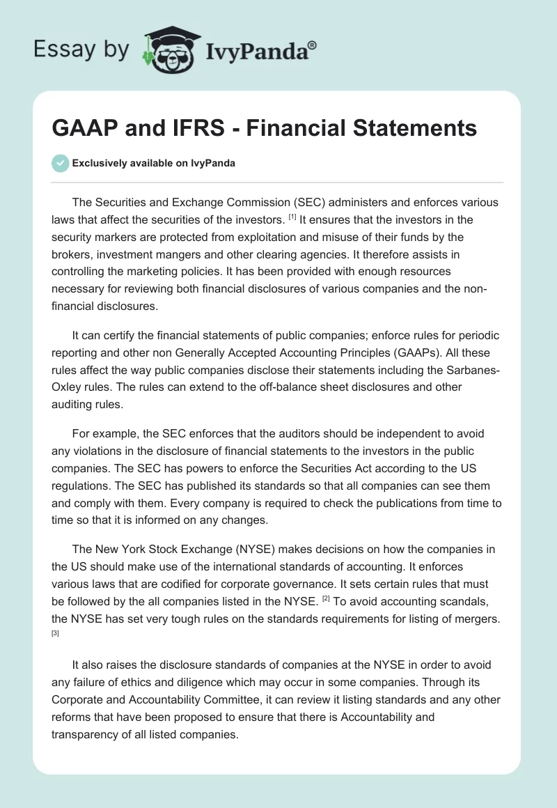 GAAP and IFRS - Financial Statements. Page 1