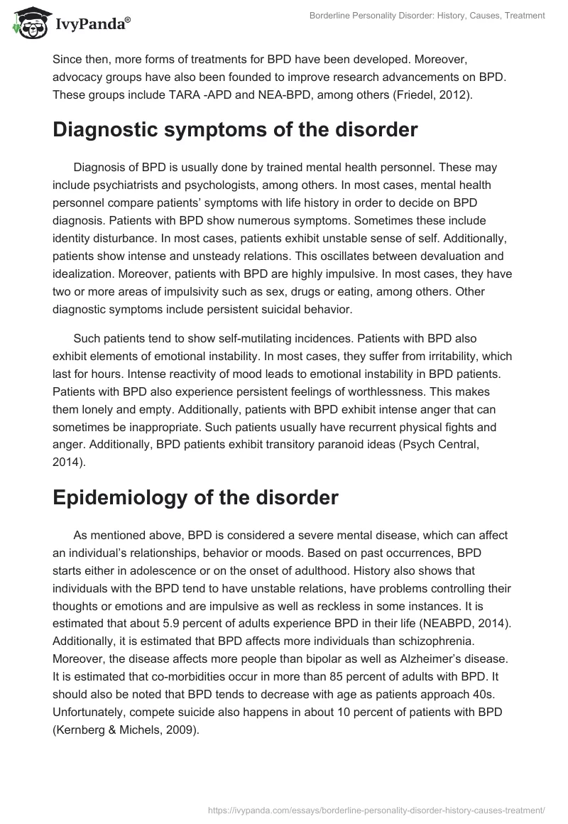 Borderline Personality Disorder: History, Causes, Treatment. Page 2