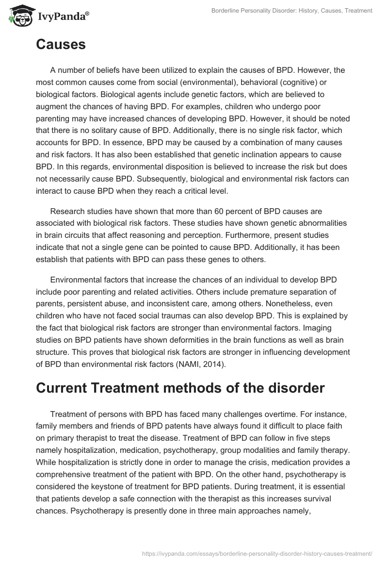 Borderline Personality Disorder: History, Causes, Treatment. Page 3
