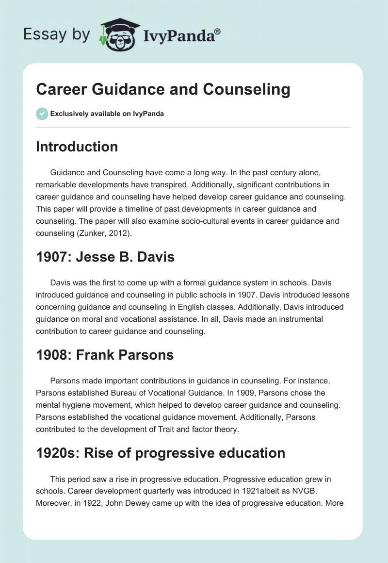 Career Guidance and Counseling. Page 1