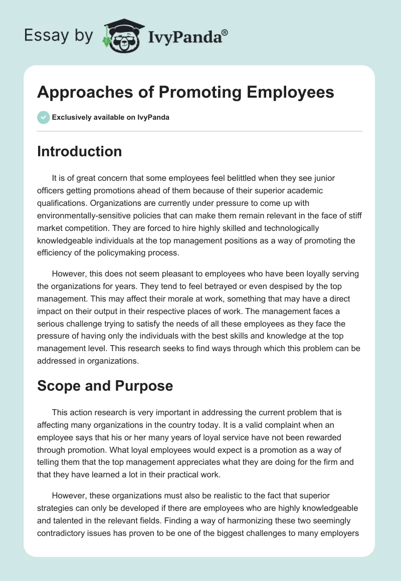 Approaches of Promoting Employees. Page 1