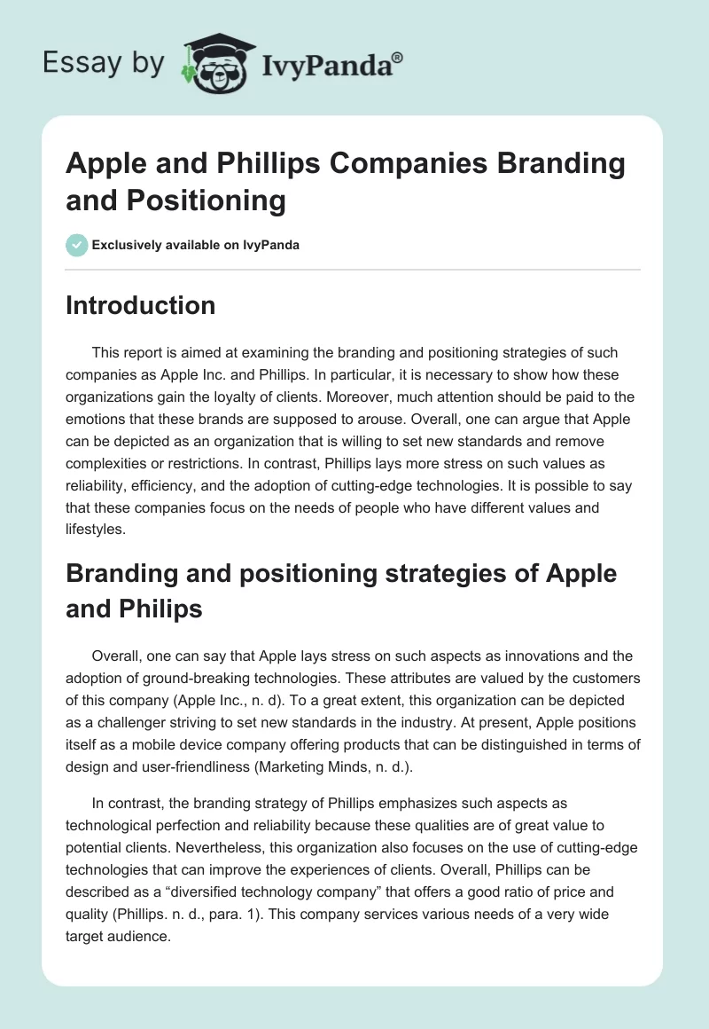 Apple and Phillips Companies Branding and Positioning. Page 1