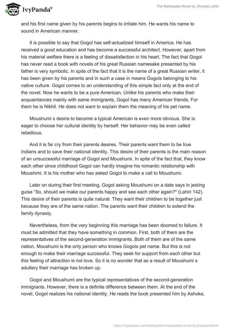 "The Namesake" Novel by Jhumpa Lahiri. Page 2