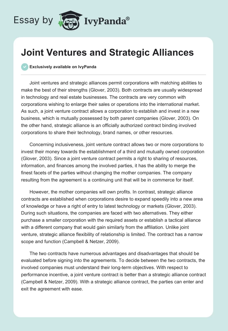 Joint Ventures and Strategic Alliances. Page 1