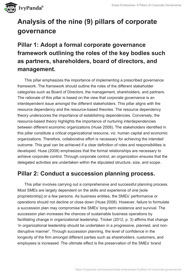 Dubai Enterprises: 9 Pillars of Corporate Governance. Page 2