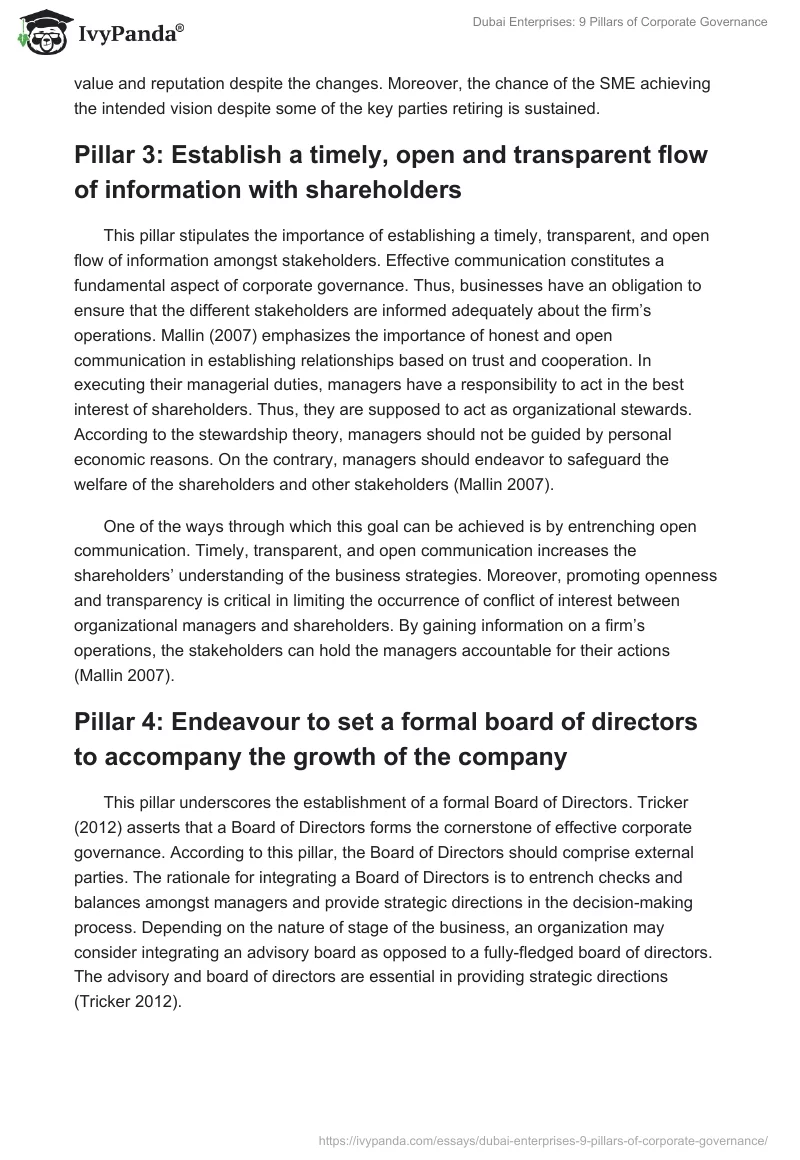 Dubai Enterprises: 9 Pillars of Corporate Governance. Page 3