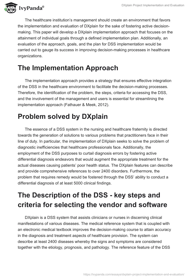 DXplain Project Implementation and Evaluation. Page 2
