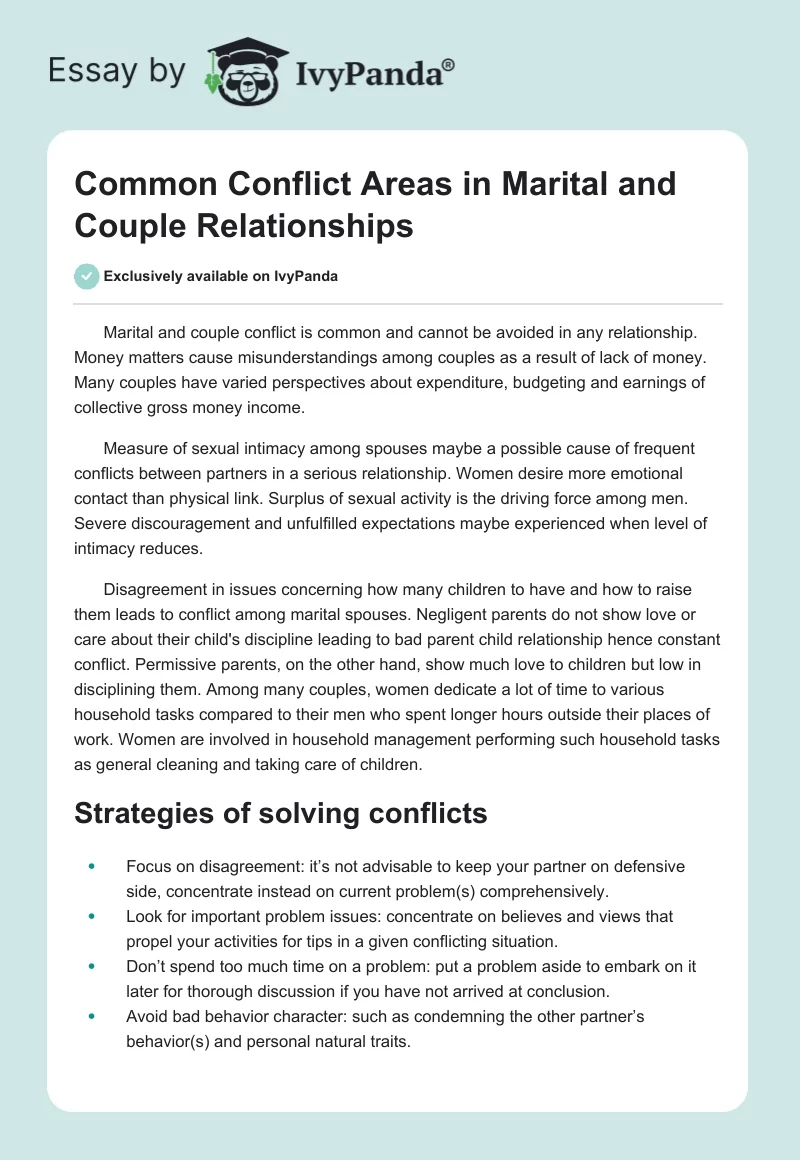 Common Conflict Areas in Marital and Couple Relationships. Page 1