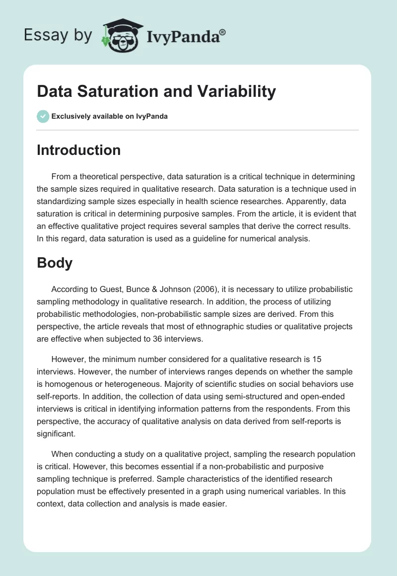 Data Saturation and Variability. Page 1