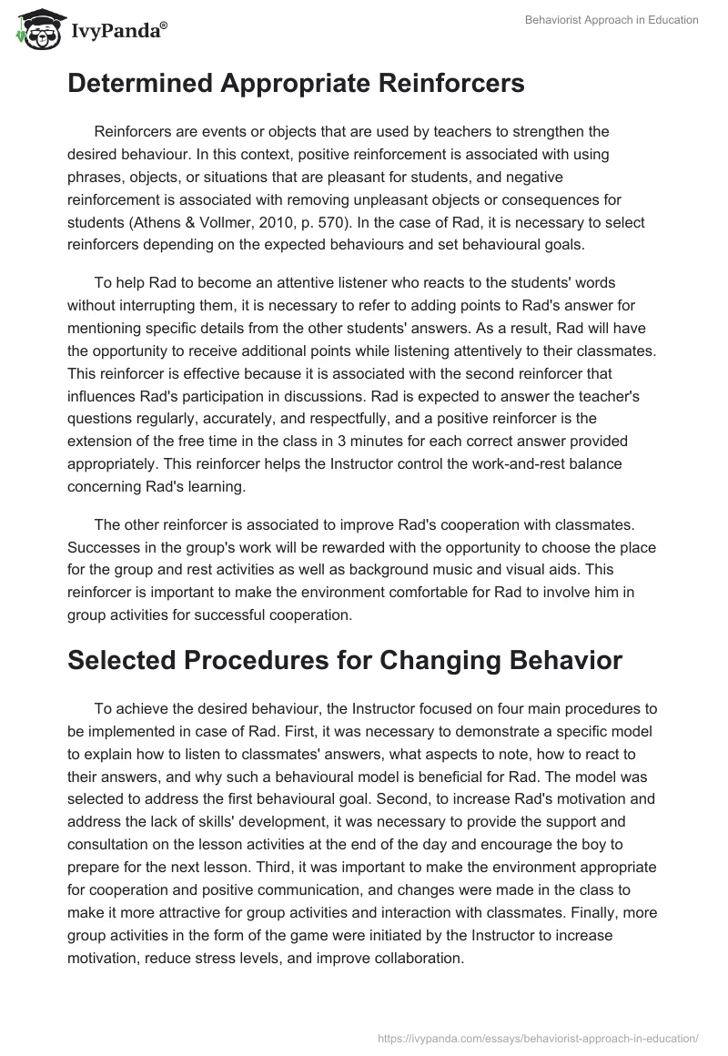 Behaviorist Approach in Education. Page 2