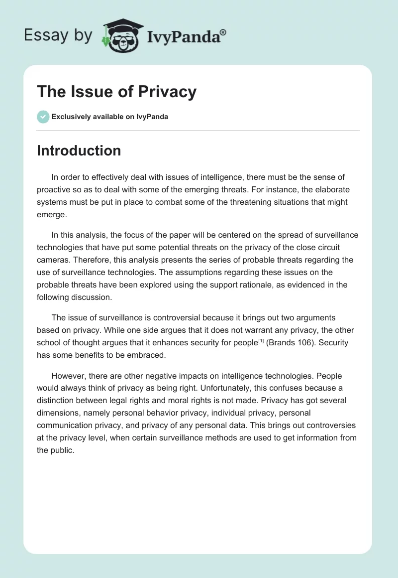 The Issue of Privacy. Page 1