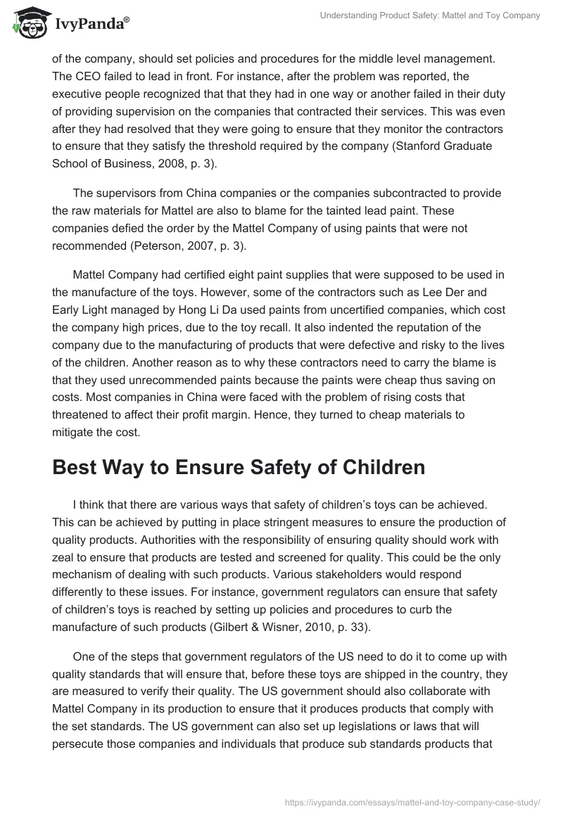 Understanding Product Safety: Mattel and Toy Company. Page 3