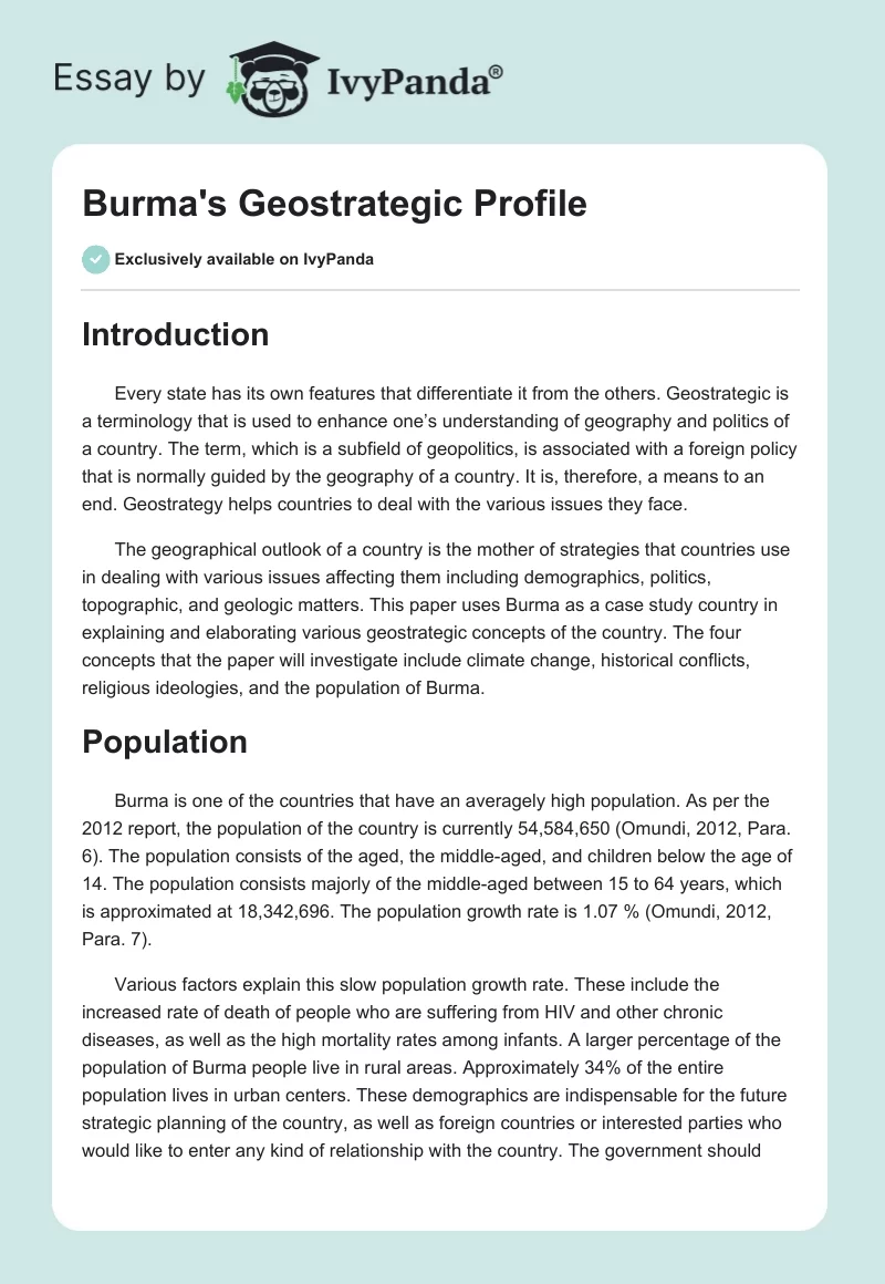 Burma's Geostrategic Profile. Page 1