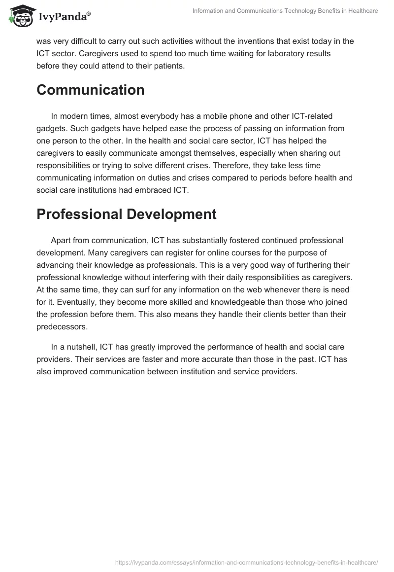 Information and Communications Technology Benefits in Healthcare. Page 2