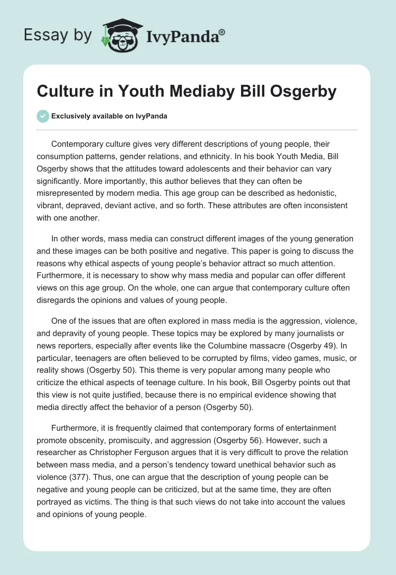 Culture in "Youth Media"by Bill Osgerby. Page 1