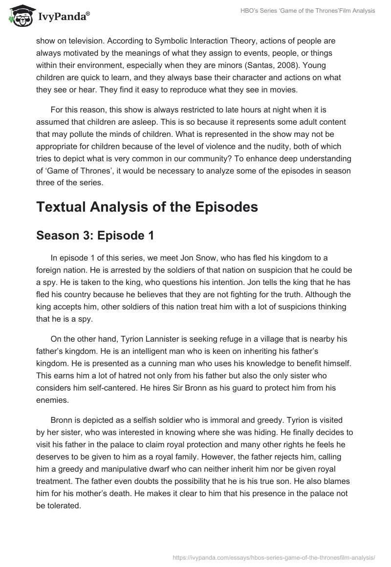 HBO’s Series ‘Game of the Thrones’Film Analysis. Page 2