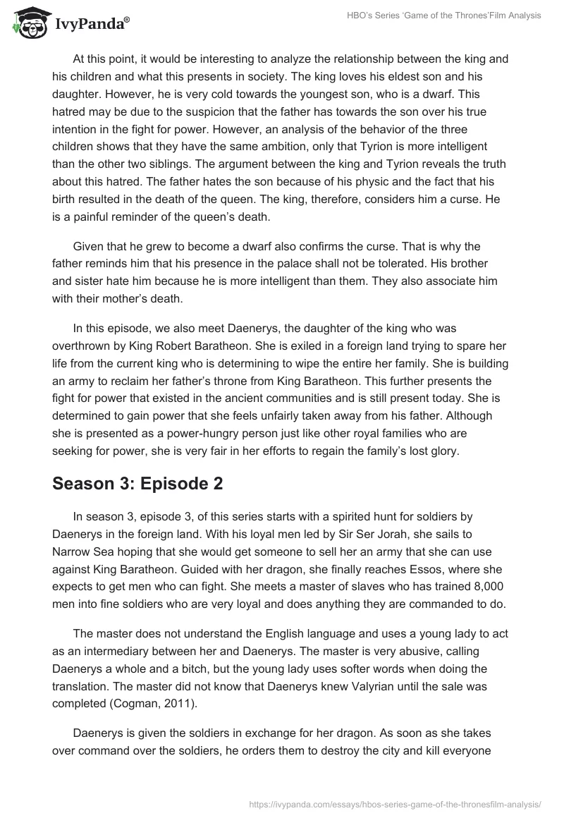 HBO’s Series ‘Game of the Thrones’Film Analysis. Page 3