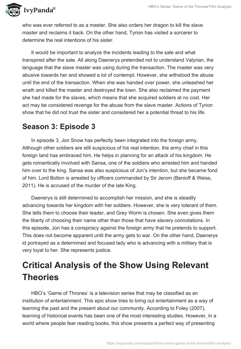 HBO’s Series ‘Game of the Thrones’Film Analysis. Page 4