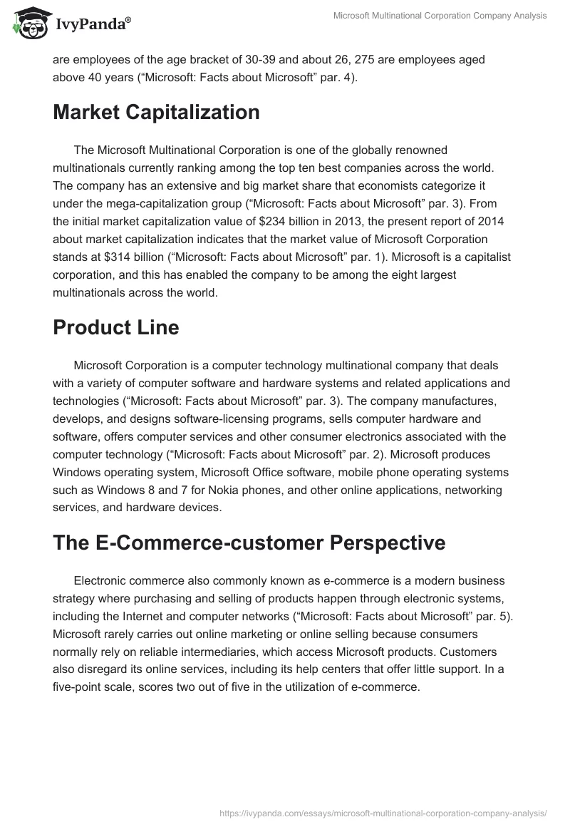 Microsoft Multinational Corporation Company Analysis. Page 2