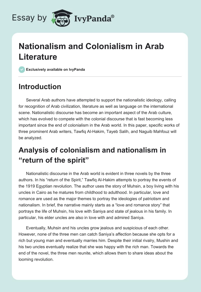Nationalism and Colonialism in Arab Literature. Page 1