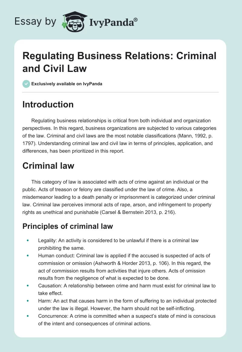 Regulating Business Relations: Criminal and Civil Law. Page 1