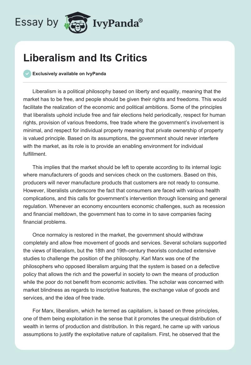 Liberalism and Its Critics. Page 1