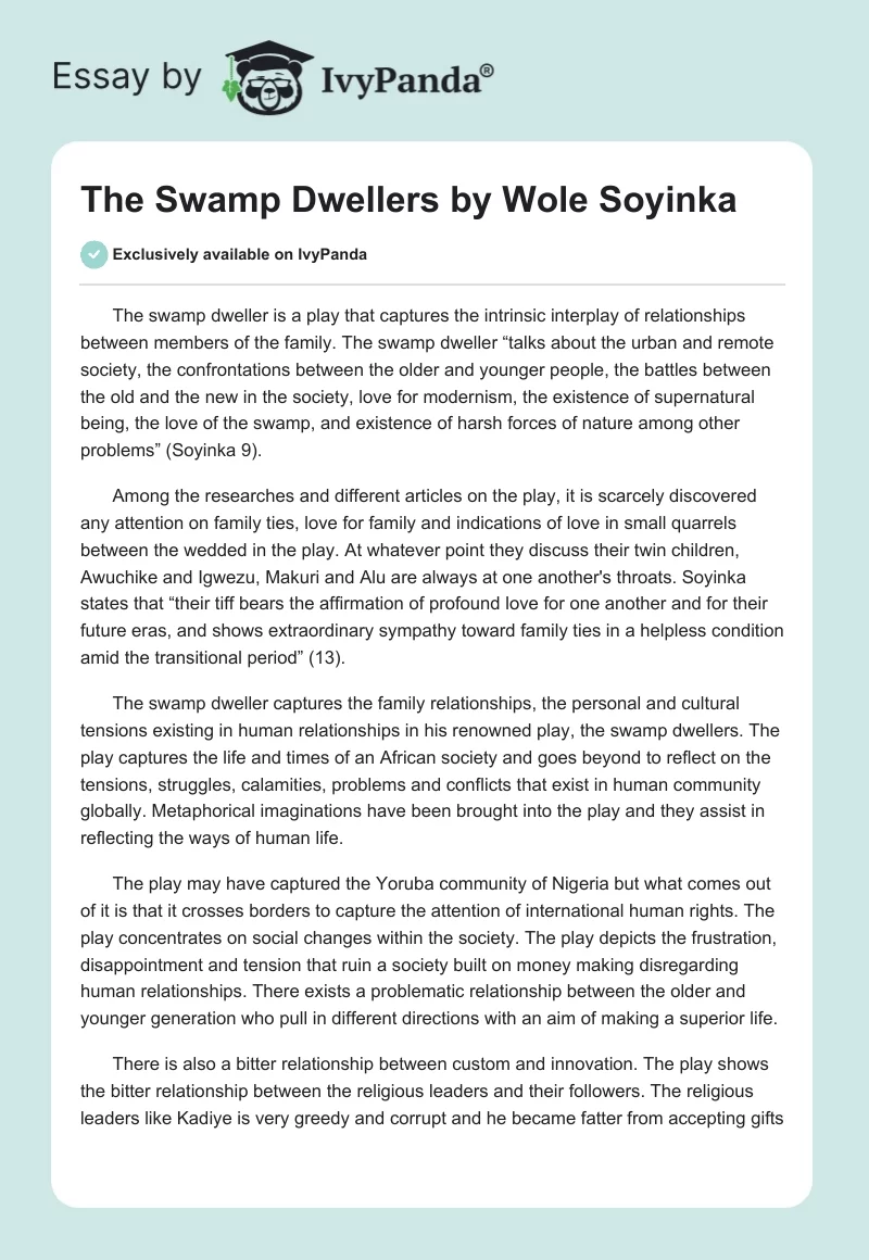 "The Swamp Dwellers" by Wole Soyinka. Page 1