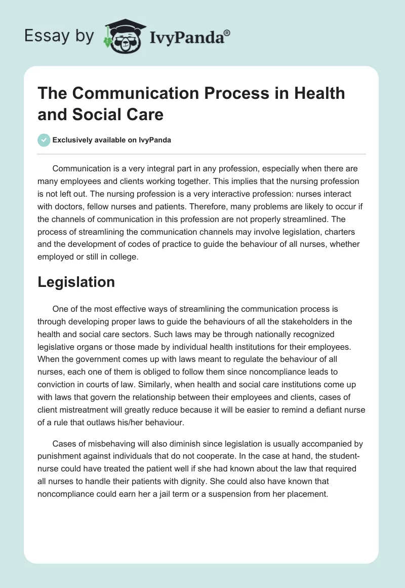 The Communication Process in Health and Social Care. Page 1