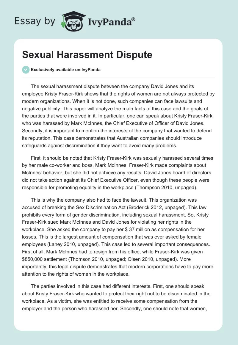 Sexual Harassment Dispute. Page 1