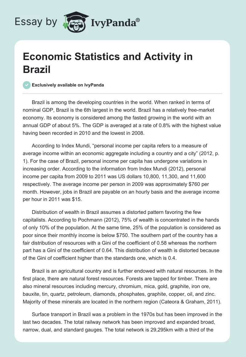Economic Statistics and Activity in Brazil. Page 1