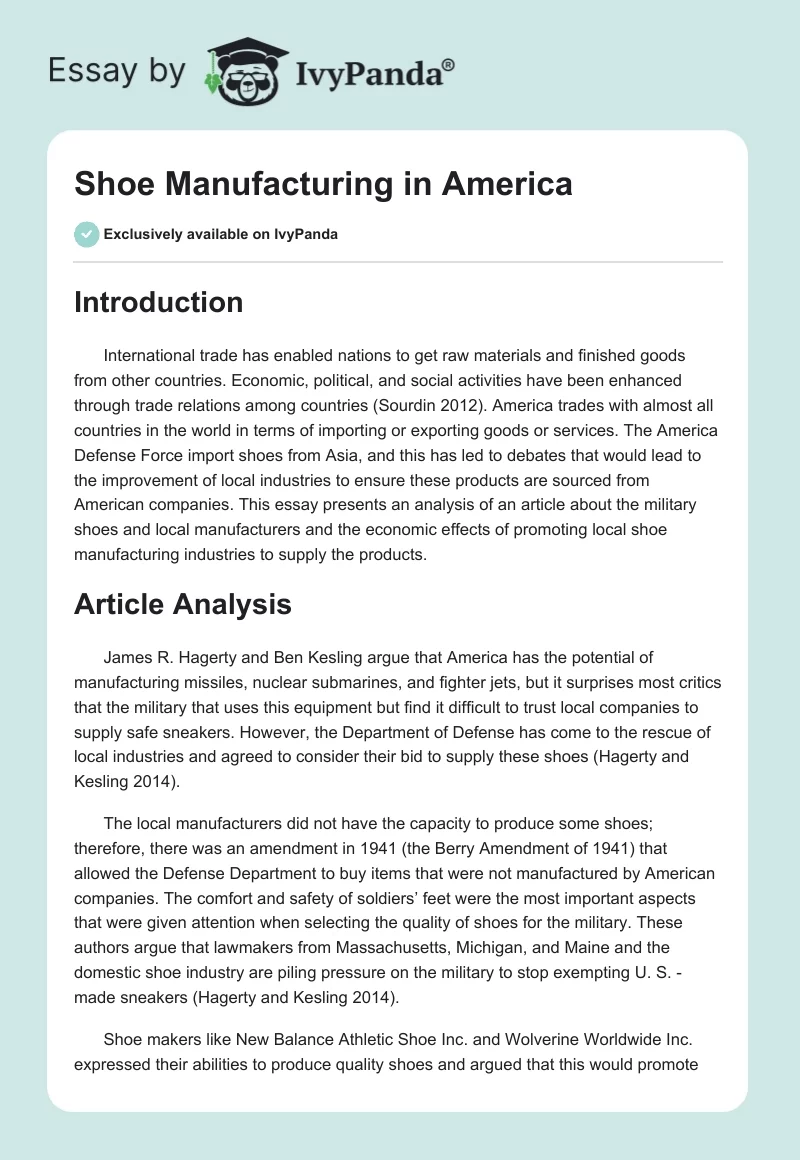 Shoe Manufacturing in America. Page 1