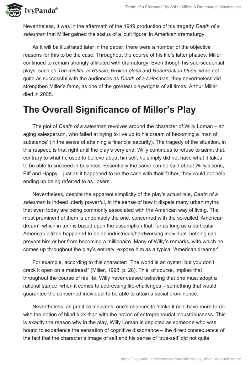 “Death of a Salesman” by Arthur Miller: A Dramaturgic Masterpiece. Page 2