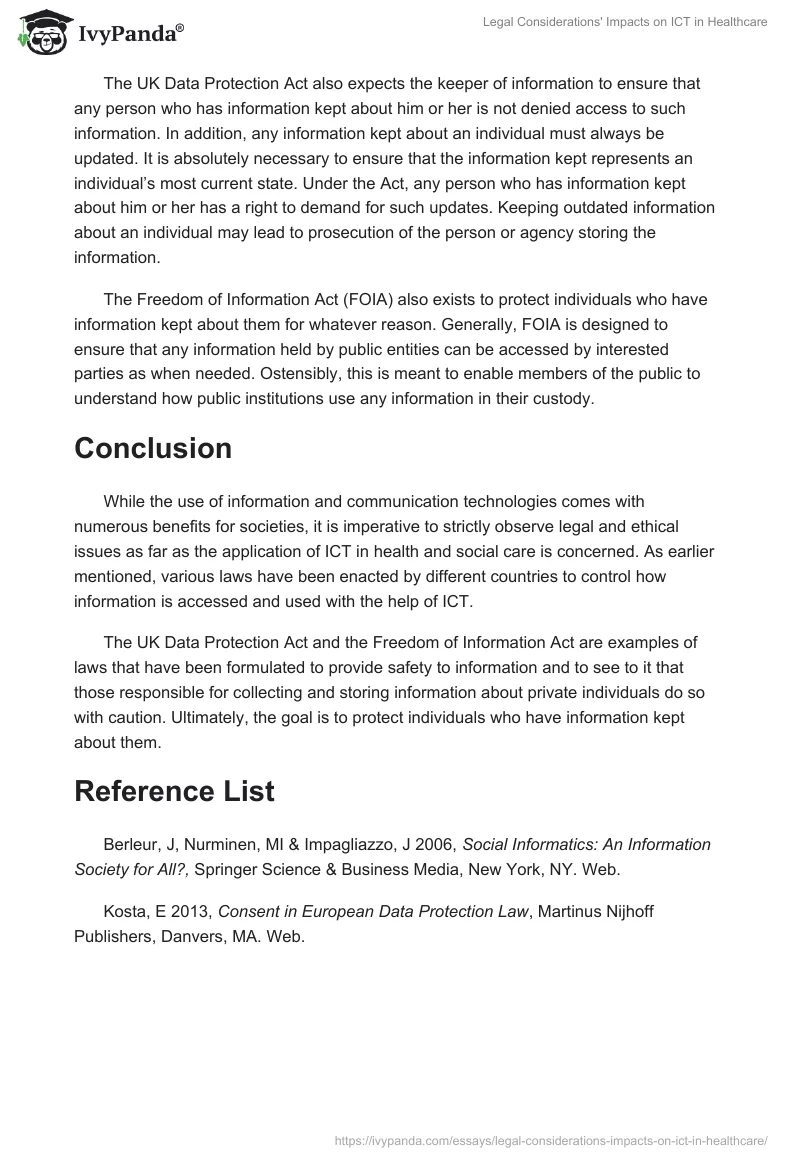 Legal Considerations' Impacts on ICT in Healthcare. Page 2