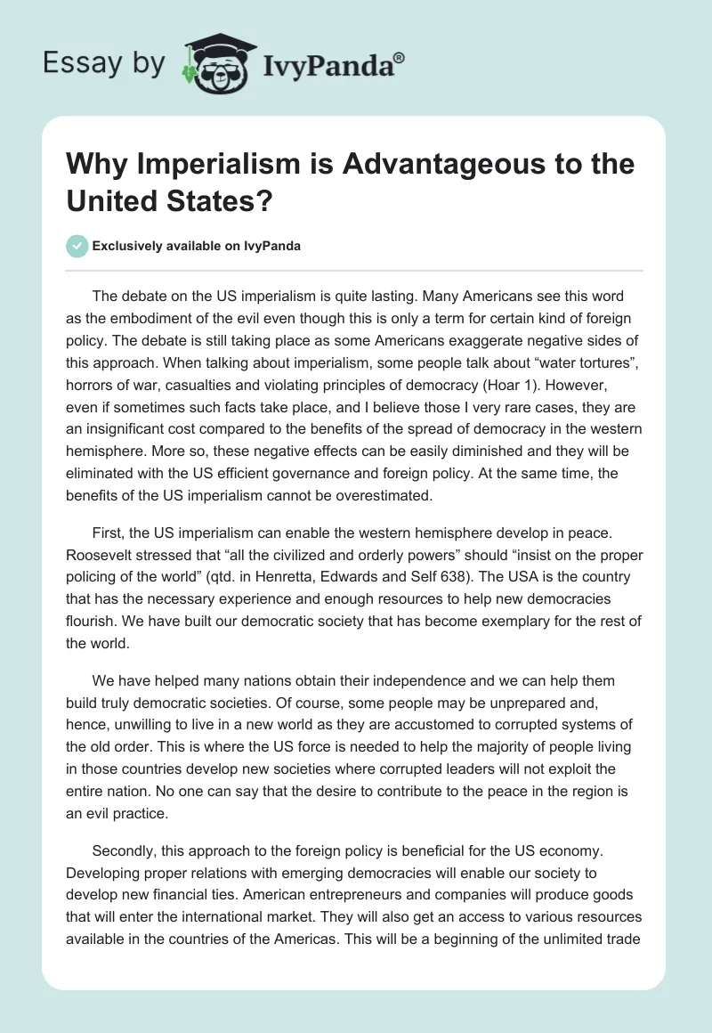 Why Imperialism is Advantageous to the United States?. Page 1
