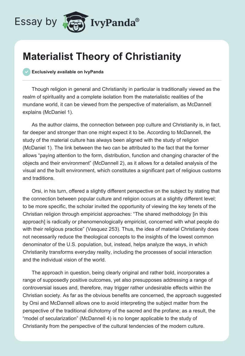 Materialist Theory of Christianity. Page 1