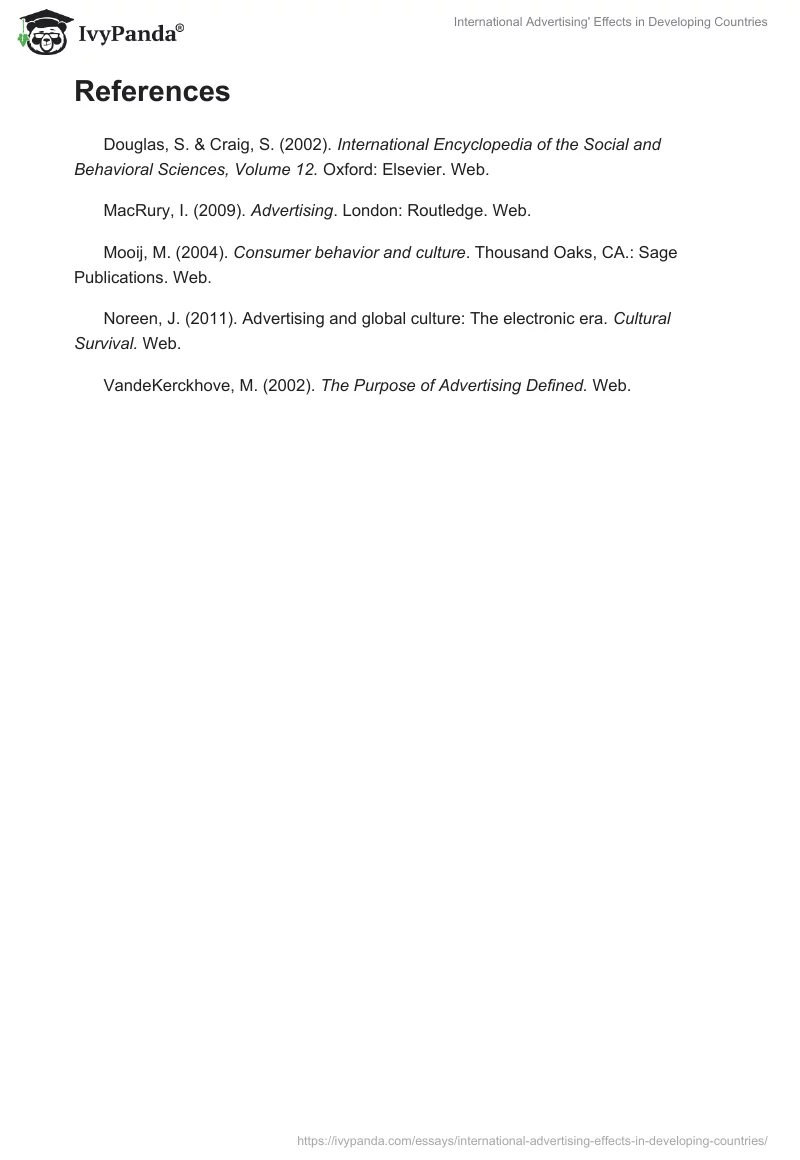 International Advertising' Effects in Developing Countries. Page 4