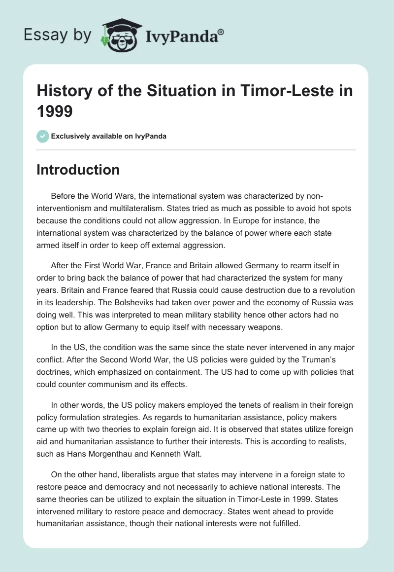 History of the Situation in Timor-Leste in 1999. Page 1