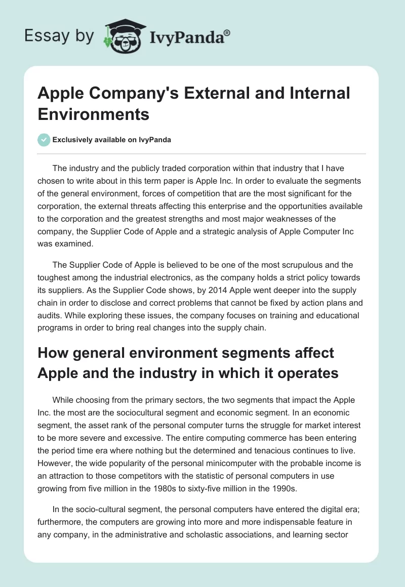 Apple Company's External and Internal Environments. Page 1